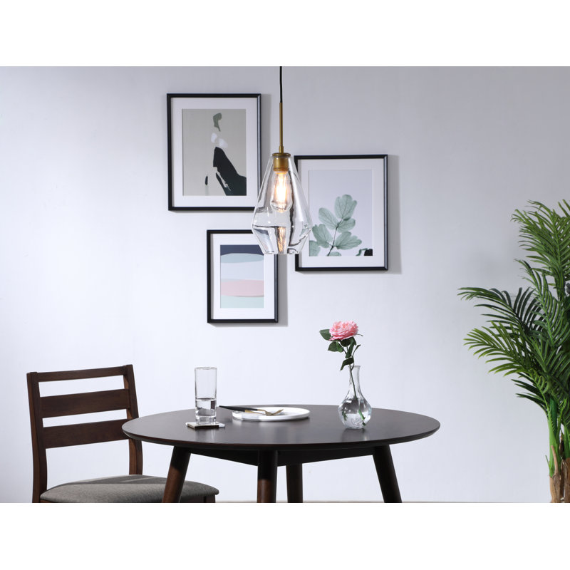 Stutz 1-Light Schoolhouse Pendant with Adjustable Length, Brass, Clear, Elongated