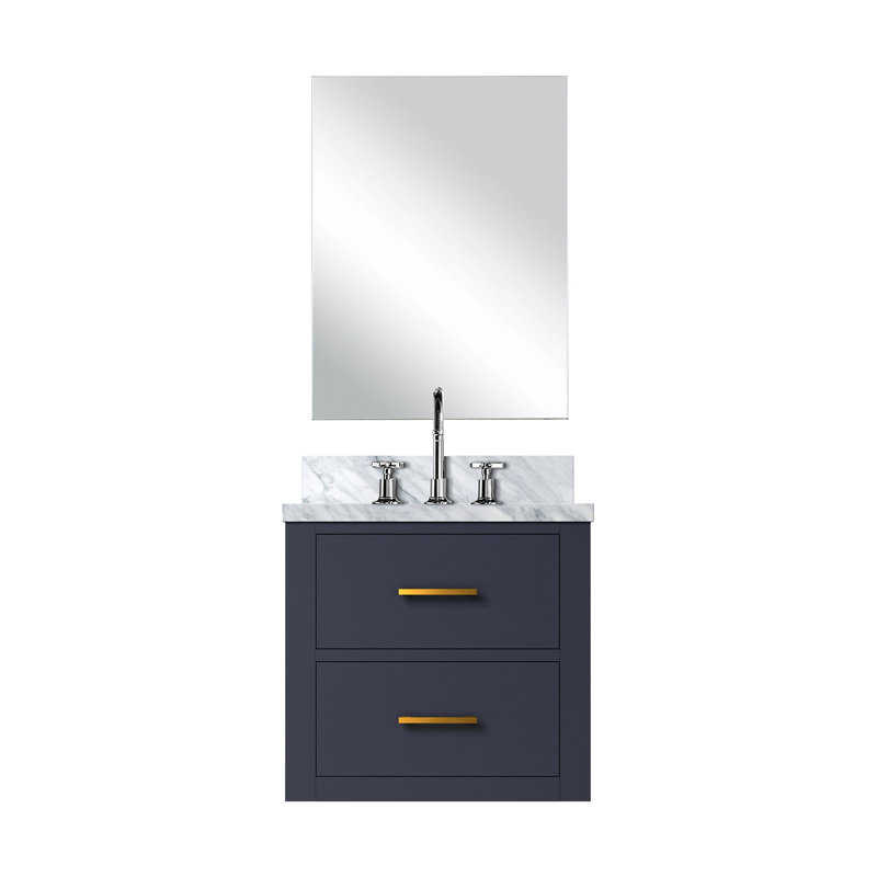 Bleu 20 po De meuble-lavabo avec comptoir en acrylique et robinets de salle de bain inclus, Bleu, Doré