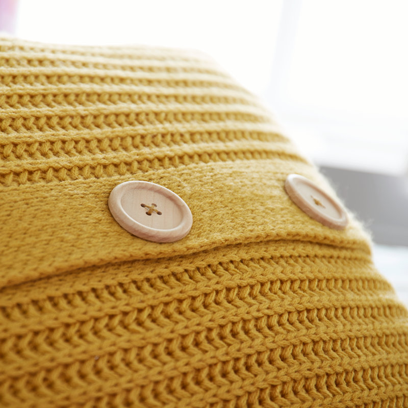 Chunky Knit Striped Scatter Cushion with Filling, Mustard