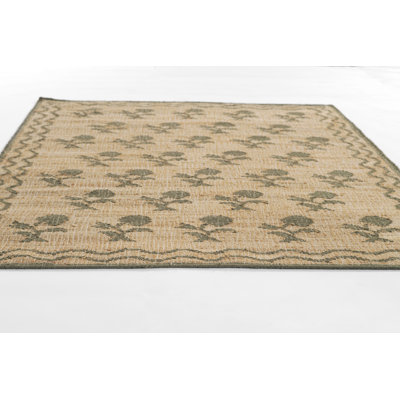 Erin Gates by Momeni Orchard Leaning Flower Jute and Wool Hand Woven Green Area Rug