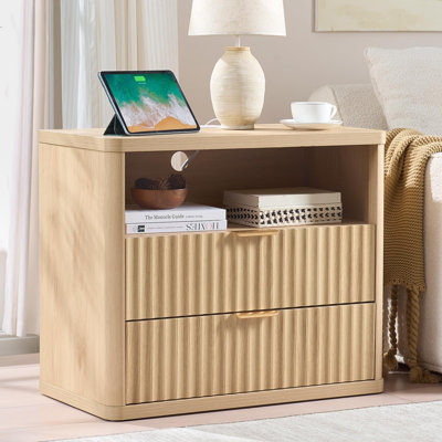 Fluted 2-Drawer Nightstand with Charging Station