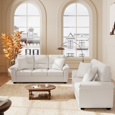 2 Pieces Living Room Set, Faux Leather Couch and Loveseat Set