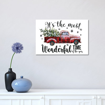 Camion de Noël à carreaux. «It's The Most Wonderful Time» par Ephrazy, impression sur toile tendue