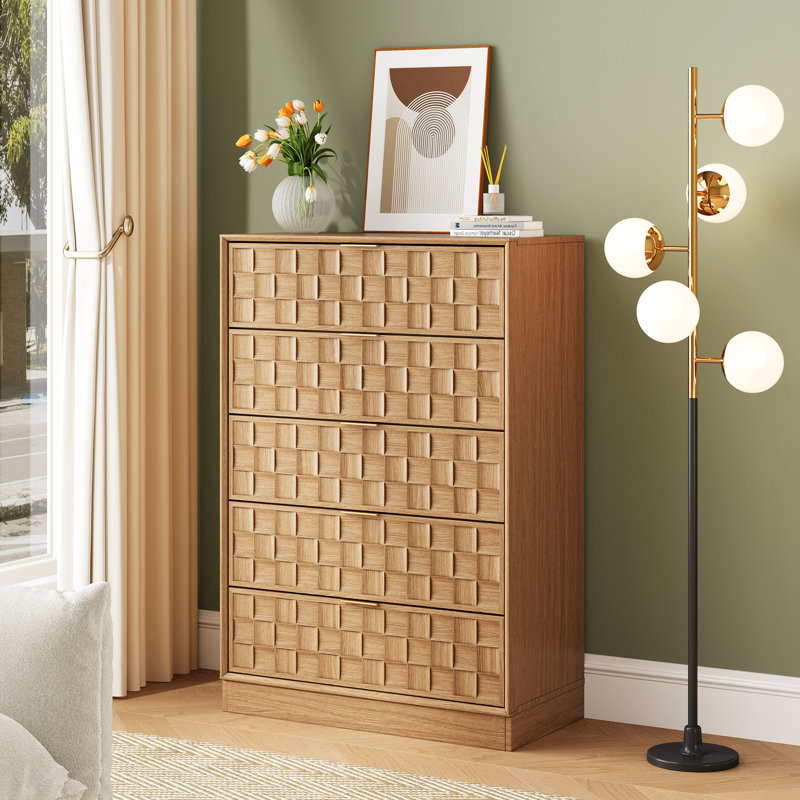 Commode à 5 tiroirs, H 45 po, Bois naturel