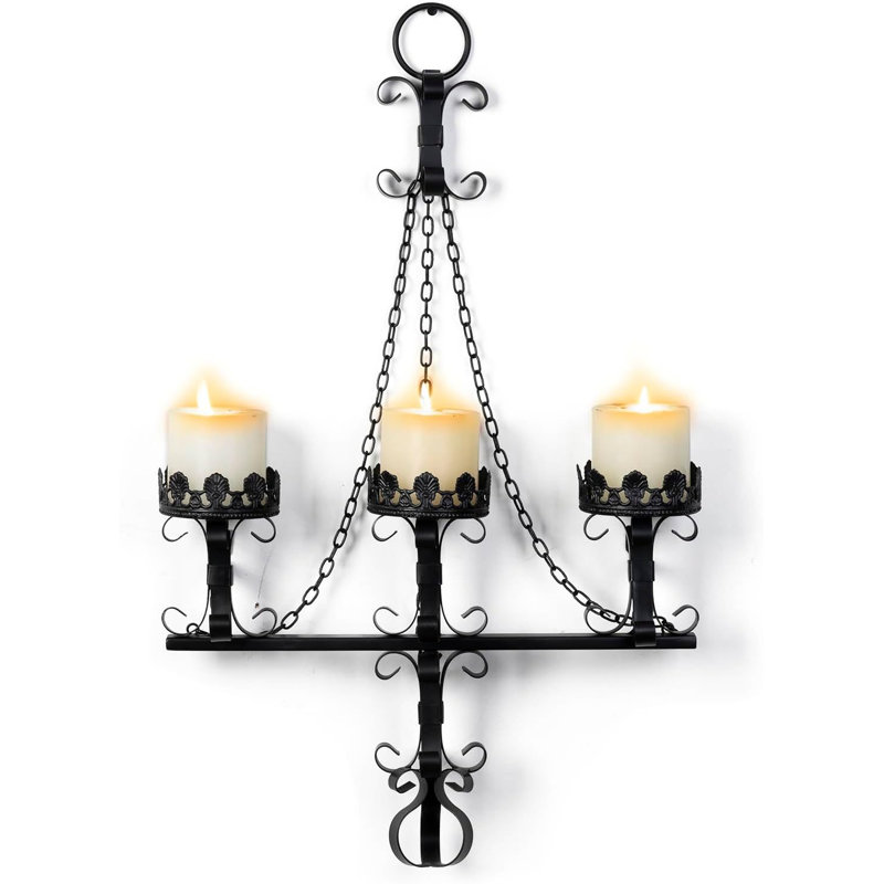 Appliques murales noires, 3 candélabres en fer