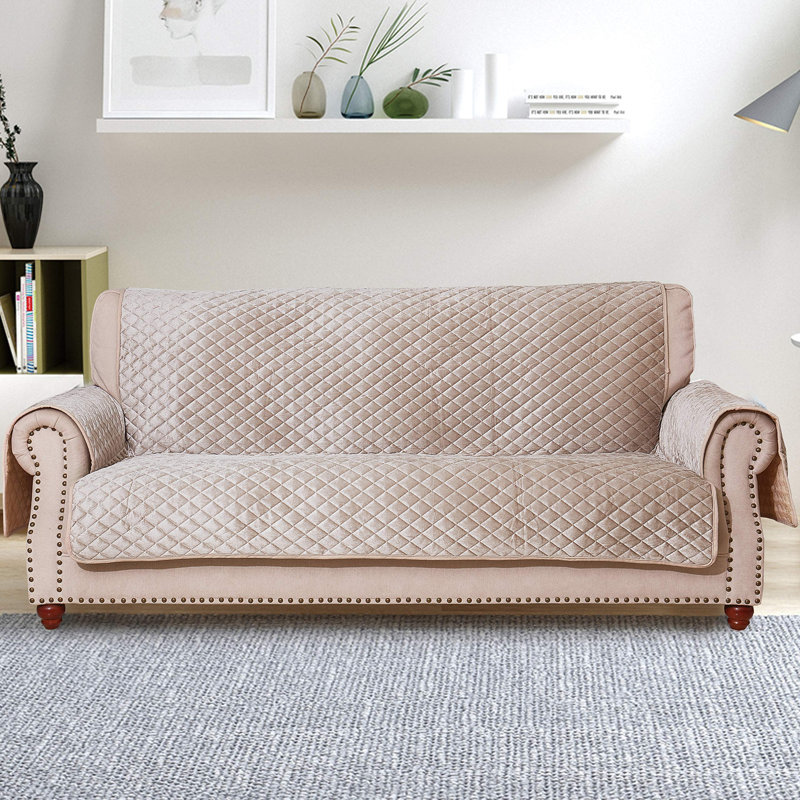 Housse antidérapante pour canapé (68/78 po), 100 % polyester beige, H 75,5 po x l 124 po x P 68 po