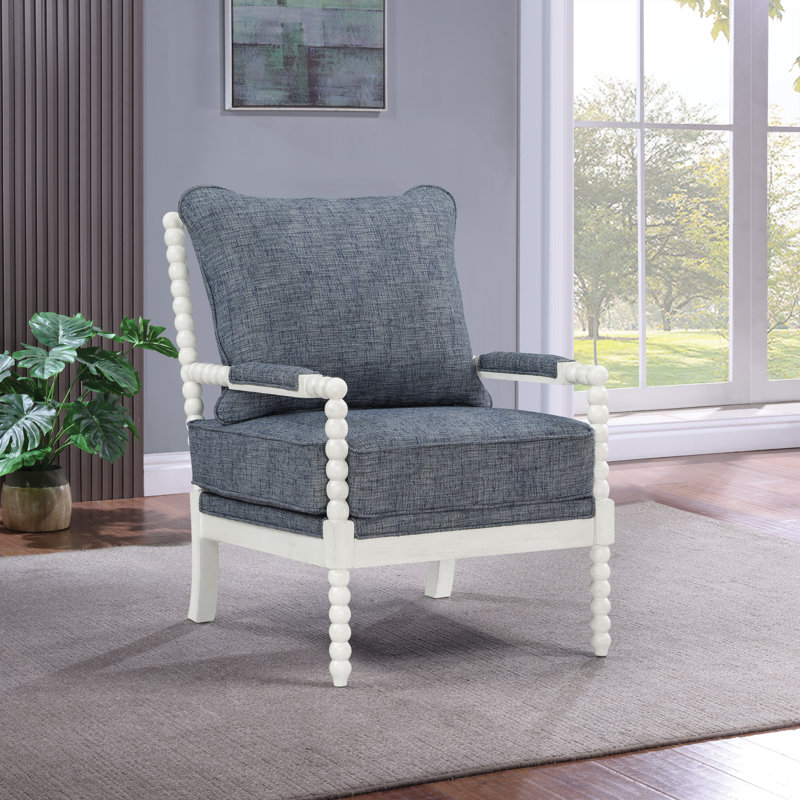 Fauteuil large 26,75 po Fletcher, 100 % polyester bleu indigo, Blanc antique