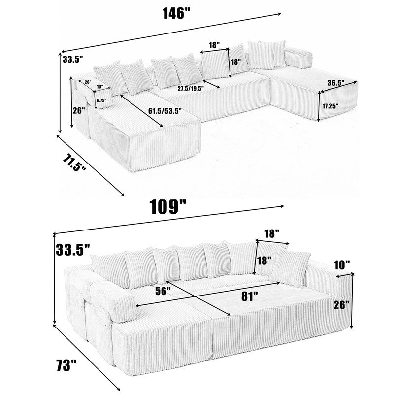 Modular Sleeper Sofa Convertible Sectional Couch, Free Combination, Black Polyester