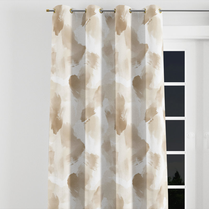 Coastal Room Darkening Curtains - Beige Sand Whisper Abstract Grommet Curtain - 1 Panel, 52" W x 95" L, Gold Grommets