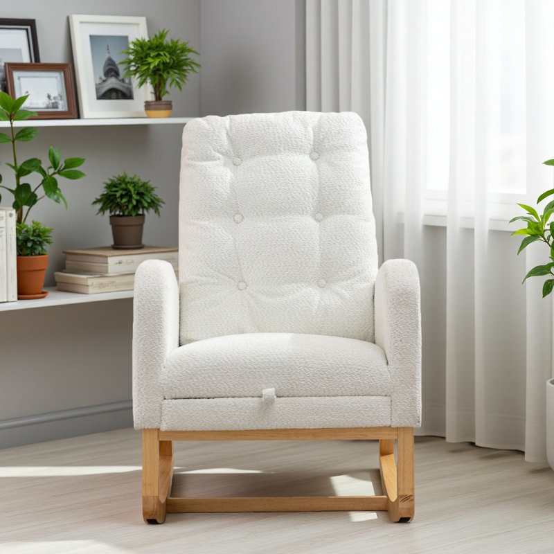 Chaise berçante avec repose-pieds à haut dossier, Ourson blanc