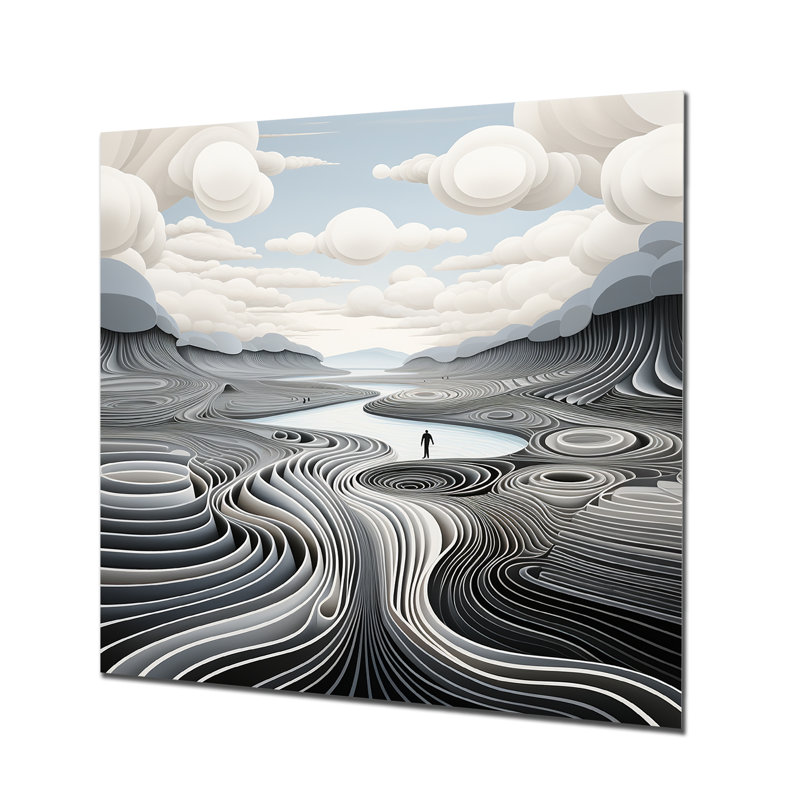 Blanc et noir, ligne abstraite paysage de montagne II - fruits, art mural en métal, H 36 po x l 36 po x P 1,5 po