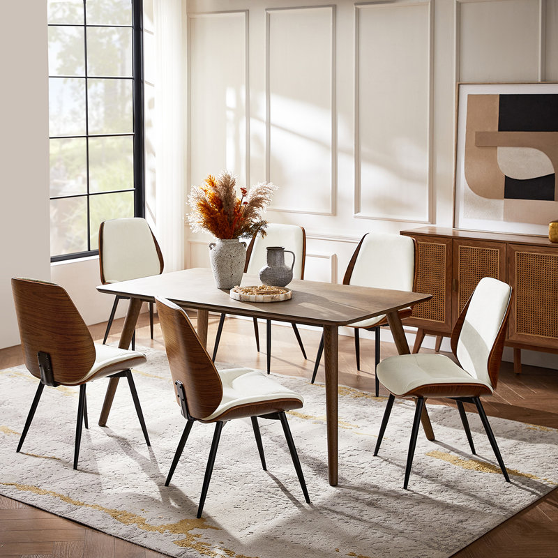  Oakham 19.75''W Modern Solid Wood Dining Chair Set with Bent Wood, 6, Ivory