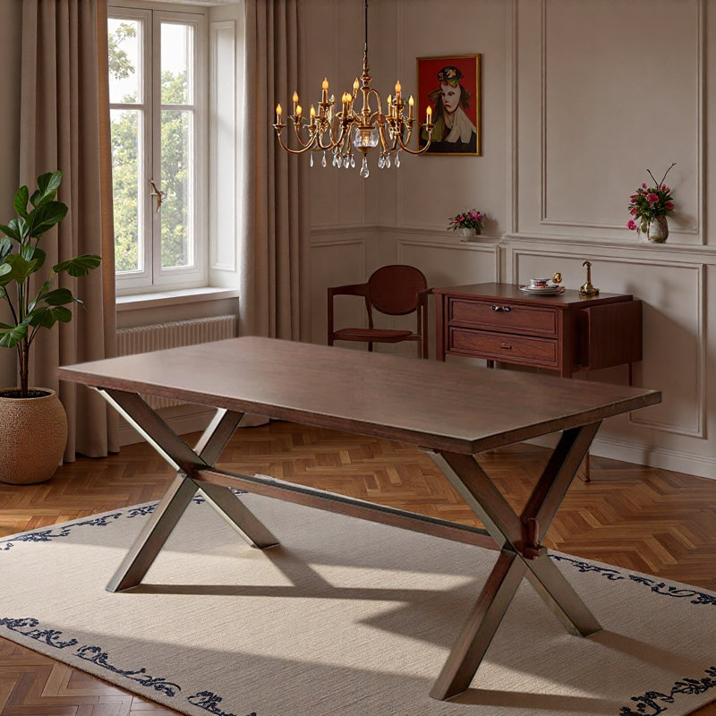 American Walnut Solid Wood Retro Table, 30.12"H x 62.99"L x 35.43"W