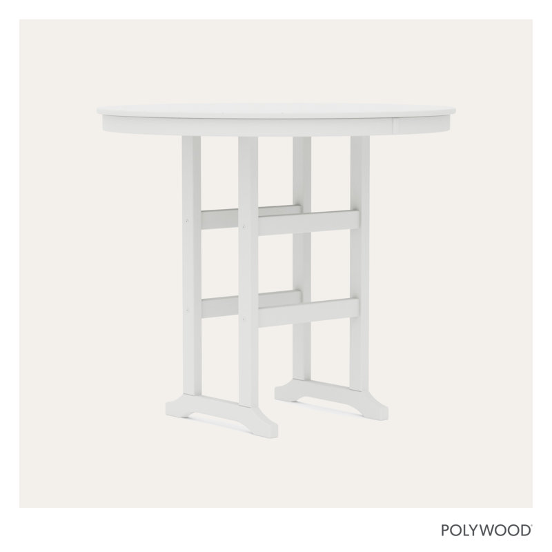 POLYWOOD Round Farmhouse Bar Table, White, 48"