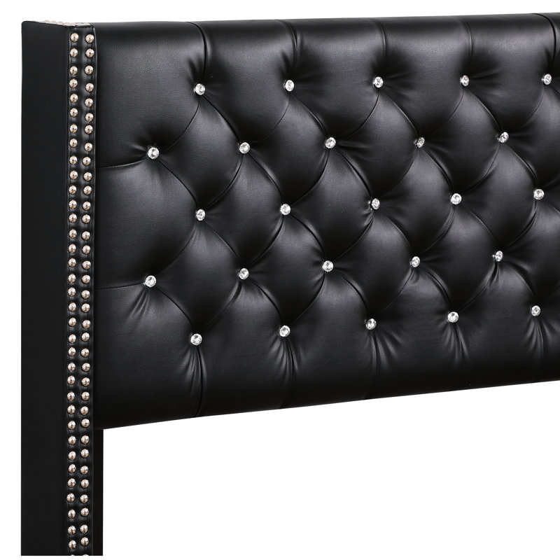 Grand lit rembourré noir avec rembourrage en mousse souple - l 86 po x P 66 po x H 50 po, rembourrage, construction, assemblage rapide pour un sommeil confortable 50 po x H 66 po, rembourré, installation