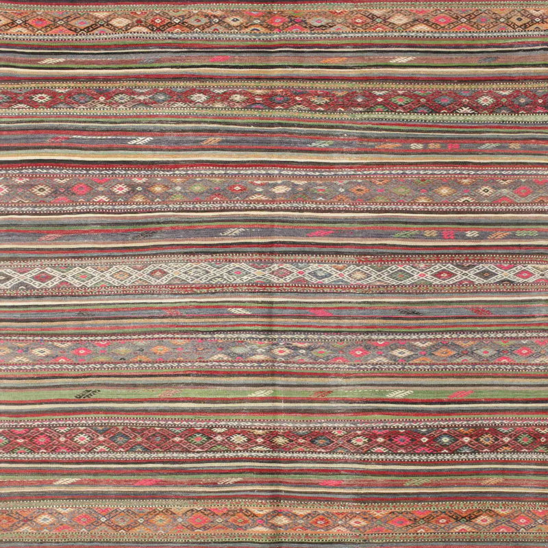 Tapis rouge/vert/brun zone contemporaine, Carré 3 pi