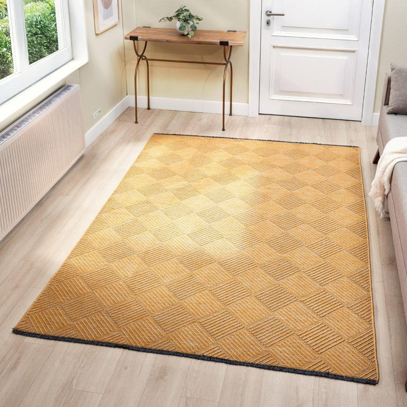 Tapis moderne à carreaux antidérapant lavable, Rectangle 9 pi x 12 pi