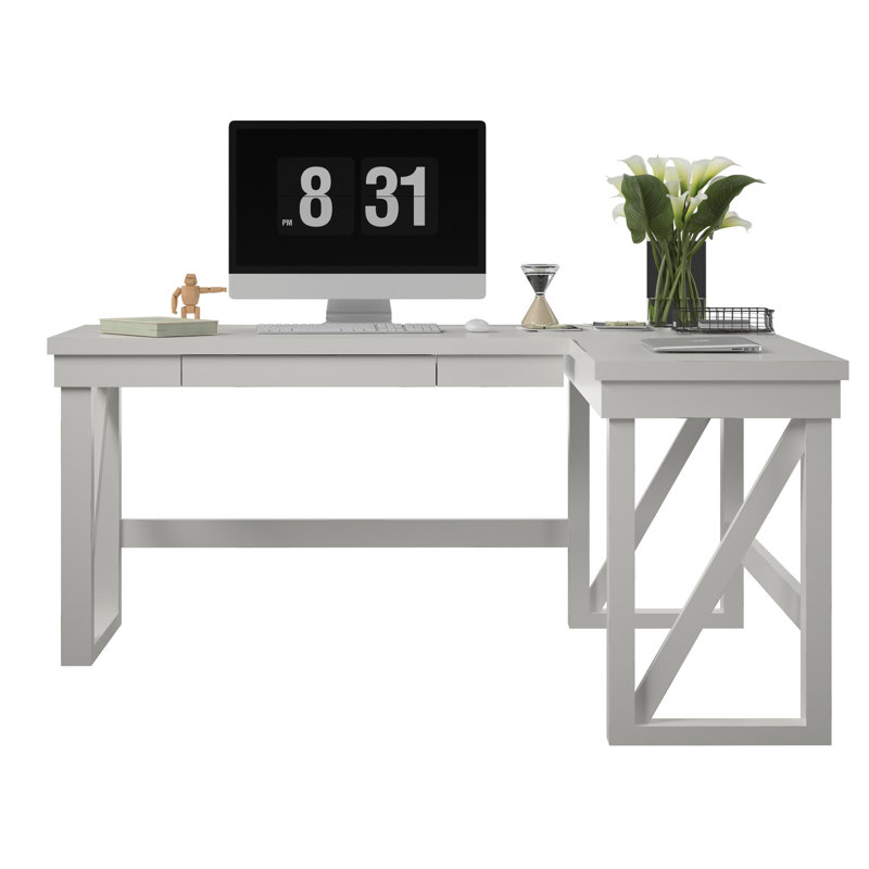 Bureau pour travailler debout en L à hauteur ajustable Hastings, Blanc