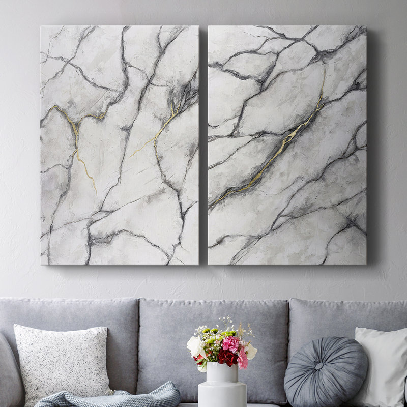 Marbre blanc I - Toile tendue avec châssis de qualité supérieure - Prêt à accrocher, H 27 po x l 18 po