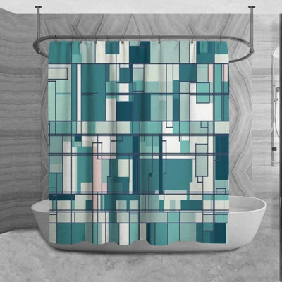 Kryslin Shower Curtain Pattern Bath Mat Bathroom Decor Navy/Turquoise
