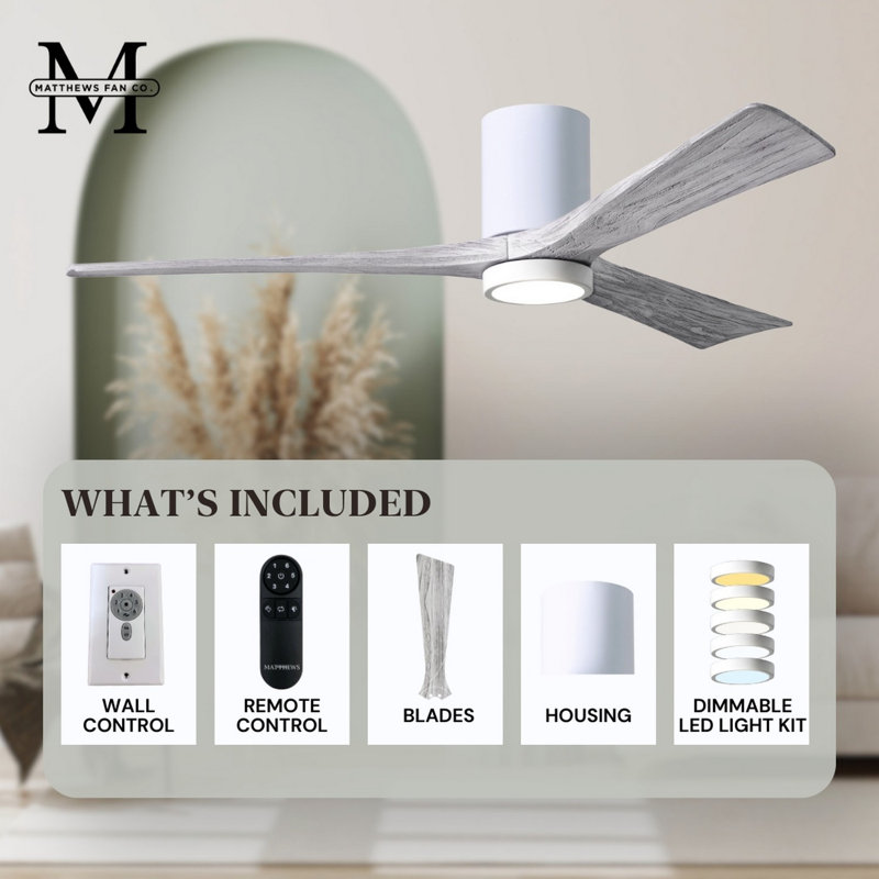 Irene LED Ceiling Fan, Gloss White, Barn Wood Tone, 52"