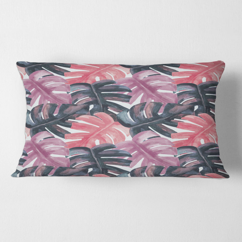 Rectangle, Monstera coloré sur les coups de pinceau rugueux II - Coussin décoratif imprimé tropical