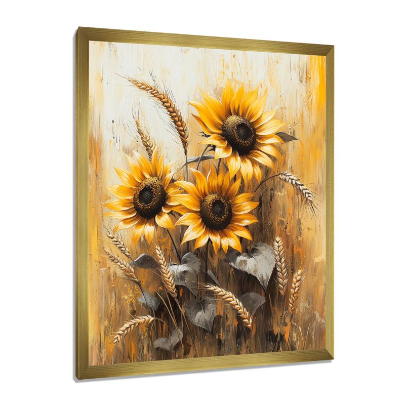 Doratha - reproduction d'art sur toile florale, H 20 po x l 12 po, Avec cadre, Doré