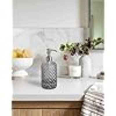 18Oz Gem Patterned Glass Soap Dispenser For Kitchen, Refillable Hand Soap Dispenser With Rust Proof Stainless Steel Pump, Clear Soap Dispenser Bathroom For Dish Soap, Hand Soap, Lotion
