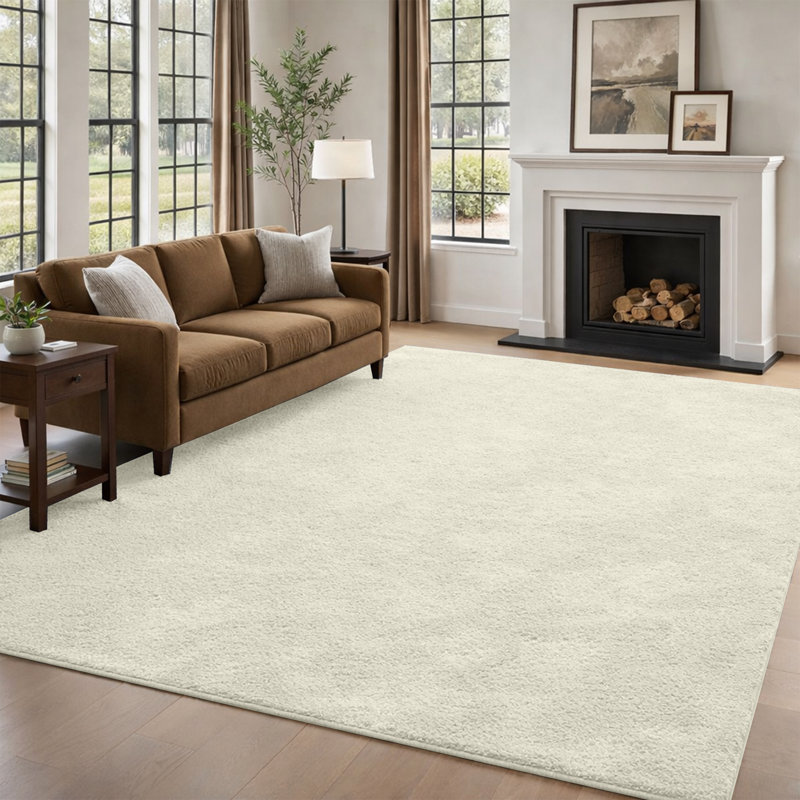 Luxury Fluffy High-Pile Rug for Living Room & Bedroom, 160 cm x 230 cm, Cream