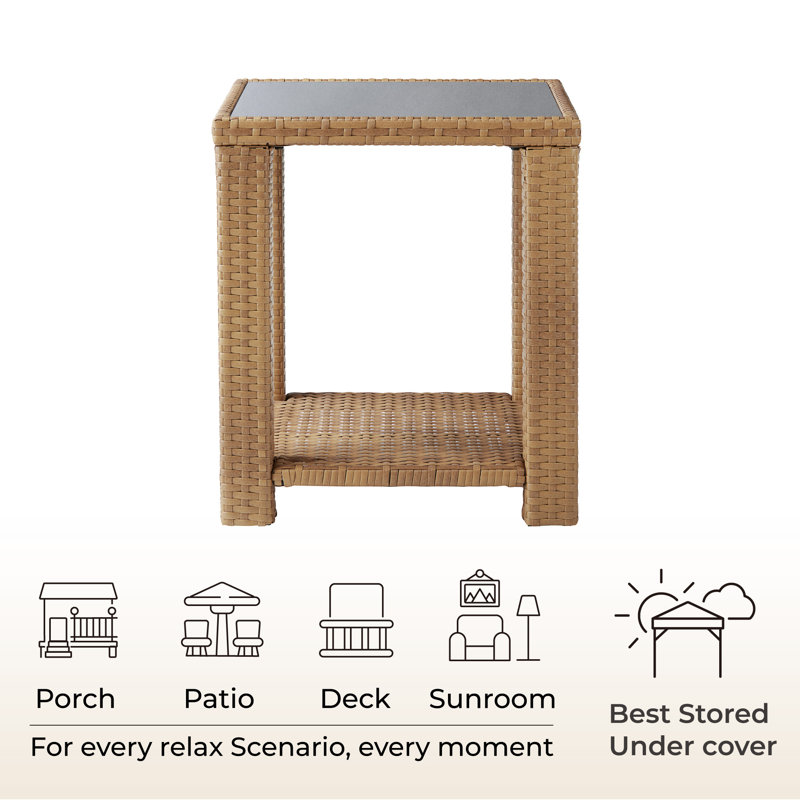 Patio Wicker Side Table, Brown