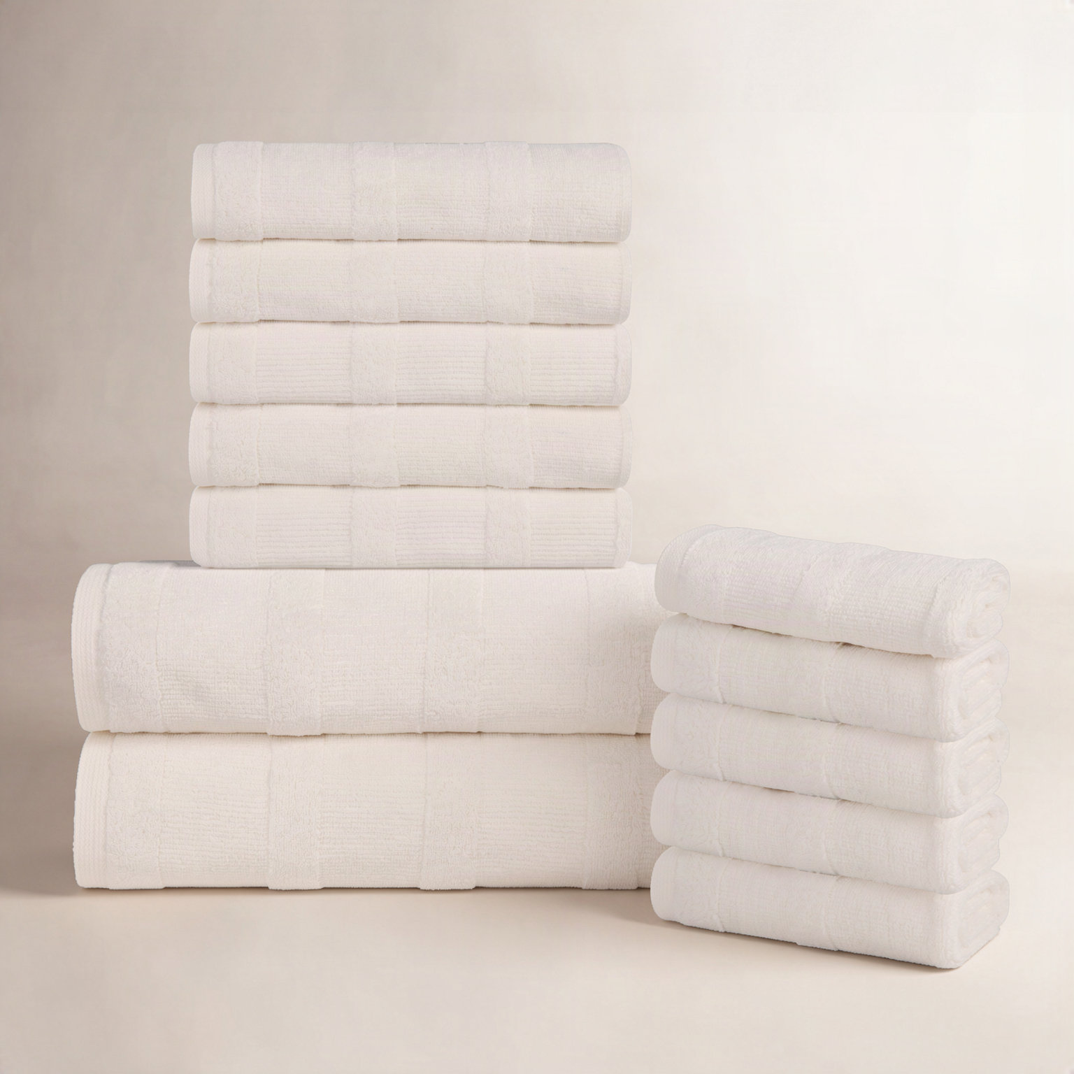 Oilton 12-Piece Ribbed Cotton Bath Towel Set, Ivory