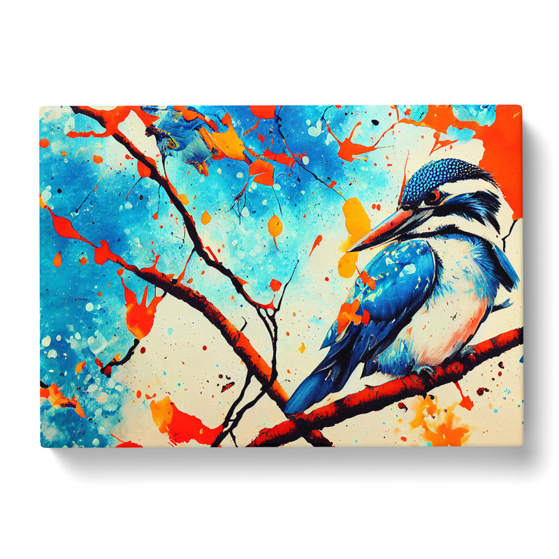 Kingfisher Bird Splashed Vol.5 Abstract - Wrapped Canvas Painting, 50cm H x 76cm W x 3cm D