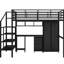 Lit mezzanine double en métal avec table et garde-robe, noir - construction contemporaine, cadre robuste, choix de rangement abondants, taille de processus d'assemblage simple, style moderne pour la décoration intérieure, grand espace, facile