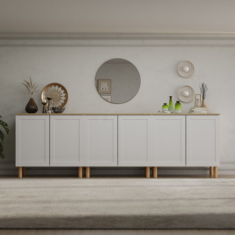 Buffet de 35 po de largeur Boli, Blanc / Chêne, 105" Width