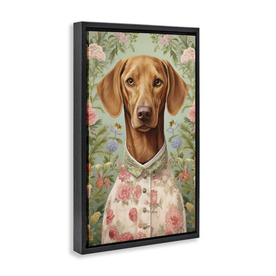 Toile flottante encadrée «Tropical Florals Dog» par Roozbeh Bahramali