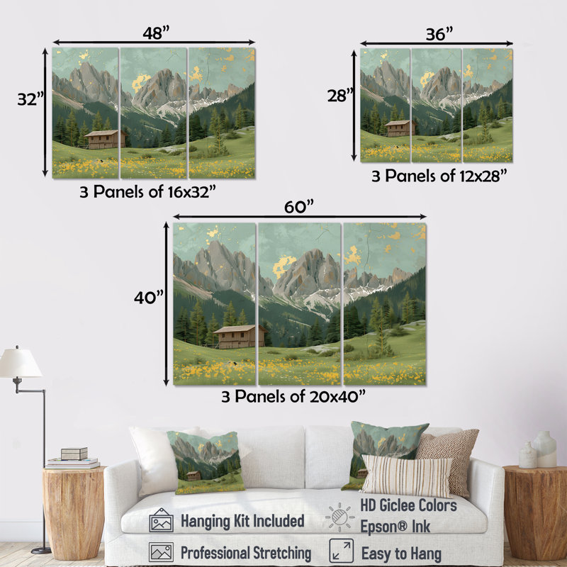 Ensemble de salon Dolomites Mountains Farm Landscape I - Farm Wall Art, Toile tendue, H 40 po x l 60 po x P 1 po
