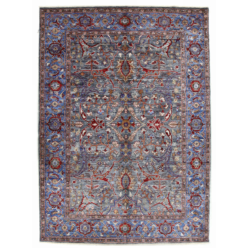 Hand Knotted Wool Area Rug in Gray And Blue