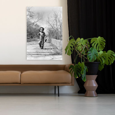 1940S Boy Walking Down Country Road With Can Of Worms And Fishing Pole Classic Retro Vintage Fish Wall Art