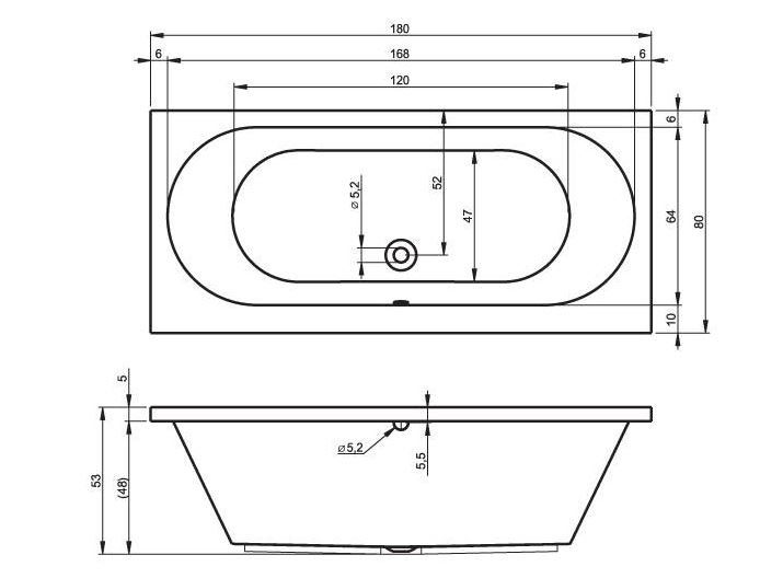 x 950mm Soaking Acrylic Bathtub, 75cm H x 195cm L x 95cm D