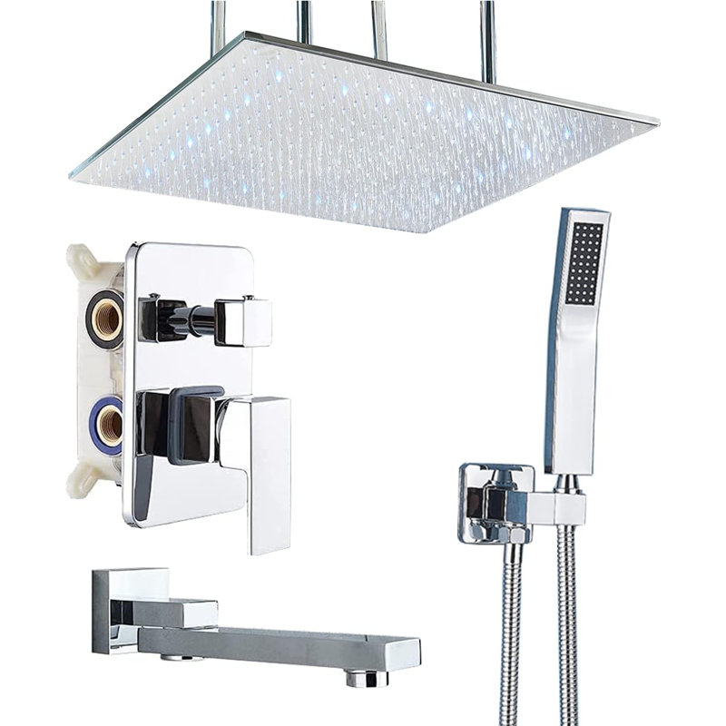 Ensemble de robinet de douche chromé à DEL avec valve 24 po Pomme de douche à fixation au plafond