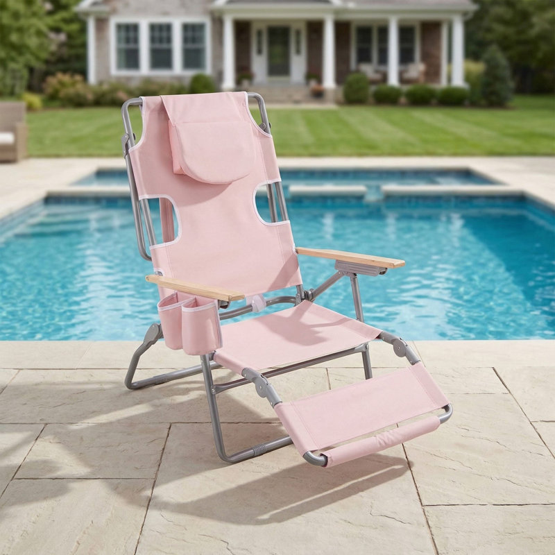 3 In 1 Foldable Portable Outdoor Beach Chair With Footrest And Adjustable Backrest For Beach Poolside Camping Relaxation Use