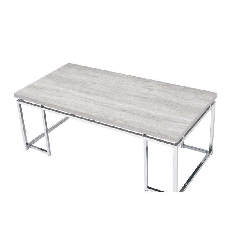 Table basse rectangulaire avec plateau en bois massif et base traîneau chic en métal