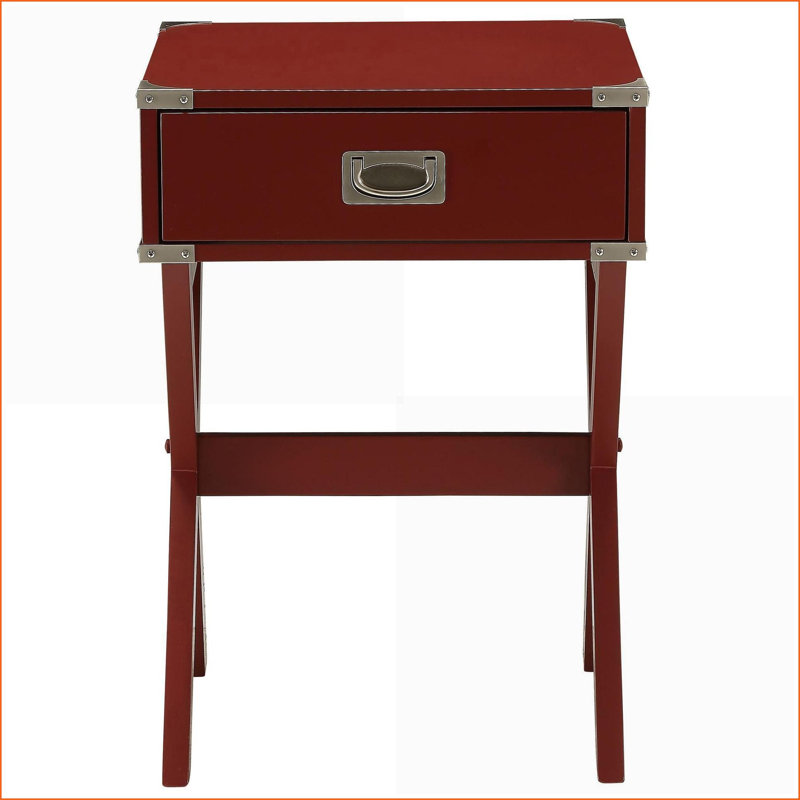 Table basse en bois massif rouge rustique avec tiroir, rangement et base en X stable pour le salon, le bureau personnel
