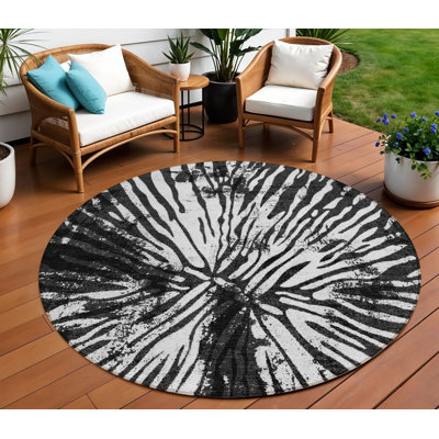 Tapis d'intérieur rond lavable abstrait gris anthracite et ivoire 8 pi