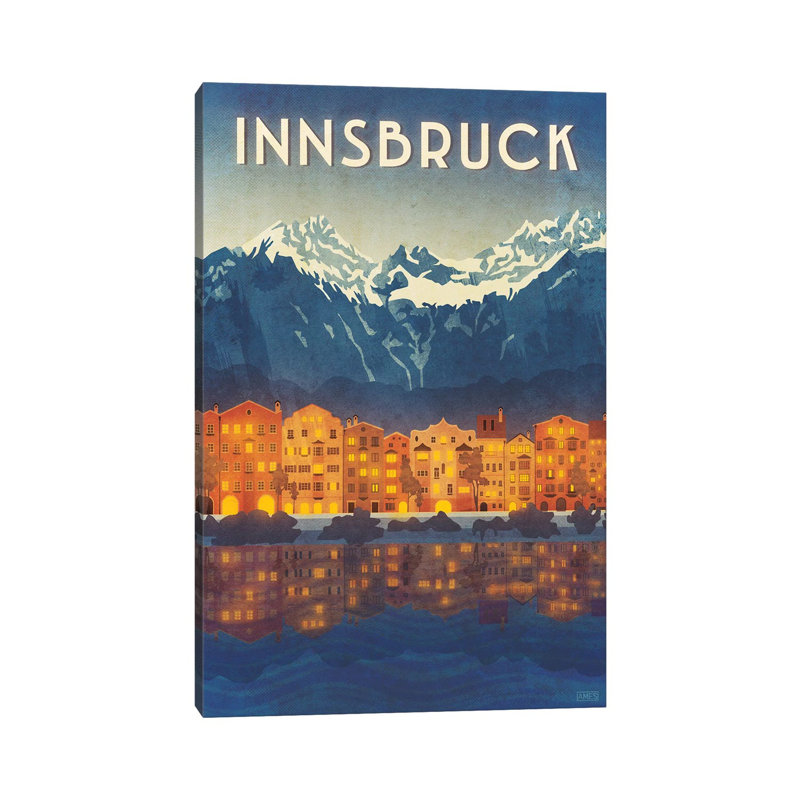 Impression d’art graphique « Austria-Innsbruck » par Missy Ames, H 18 po x l 12 po x 1,5 po, Toile tendue, Pas de tapis