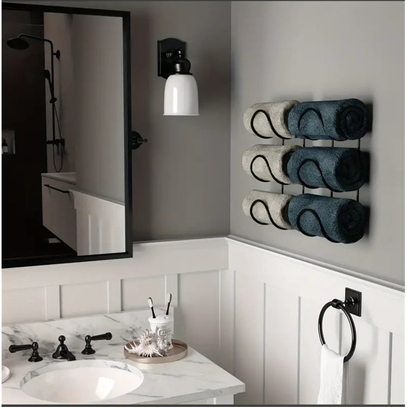 Porte-serviettes mural à 5 niveaux avec porte-bouteilles en fer rouge