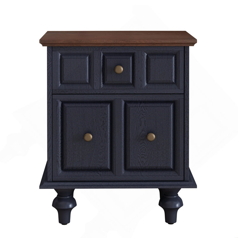 Table de chevet 20,47 "avec 2 tiroirs et pieds à colonnes romaines, table de chevet en bois massif, table de chevet