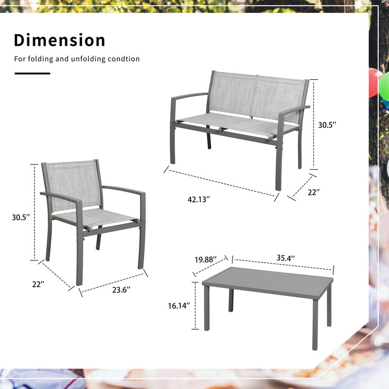 Arantxa 4 Piece Complete Patio Set, Light Gray
