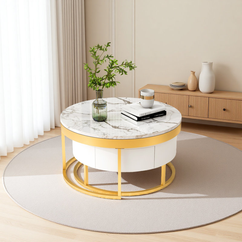 Modern Round Nesting Coffee Table With Drawers