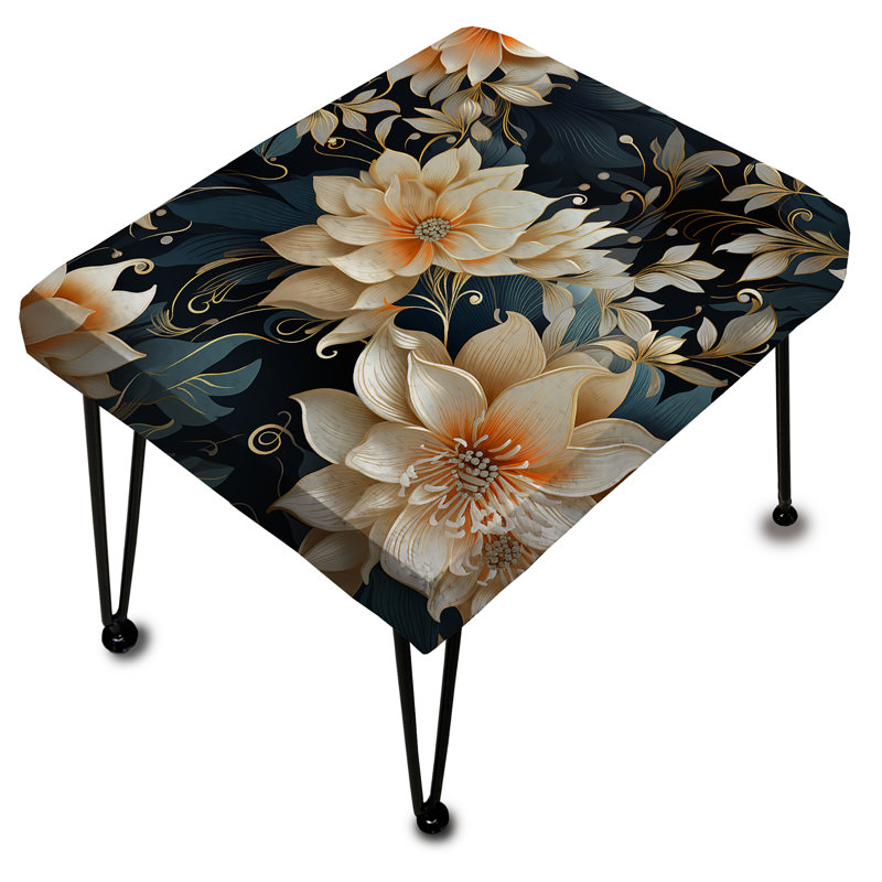 Luxueux motif de fleurs dorées et grises - Repose-pieds rectangulaire floral